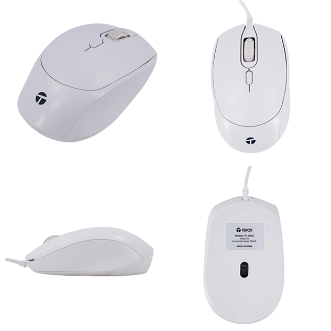 Mouse optico TEROS TE-1225S, 800-1200-1600 DPI, USB, 4 botones, color blanco / Teros