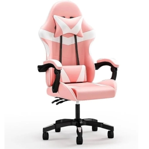 Silla Gamer Rosado-Blanco con Reposapies / CompuMarket