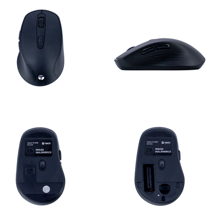 Mouse inalambrico TEROS TE-1228S, Negro, 6 botones, Receptor USB / Teros