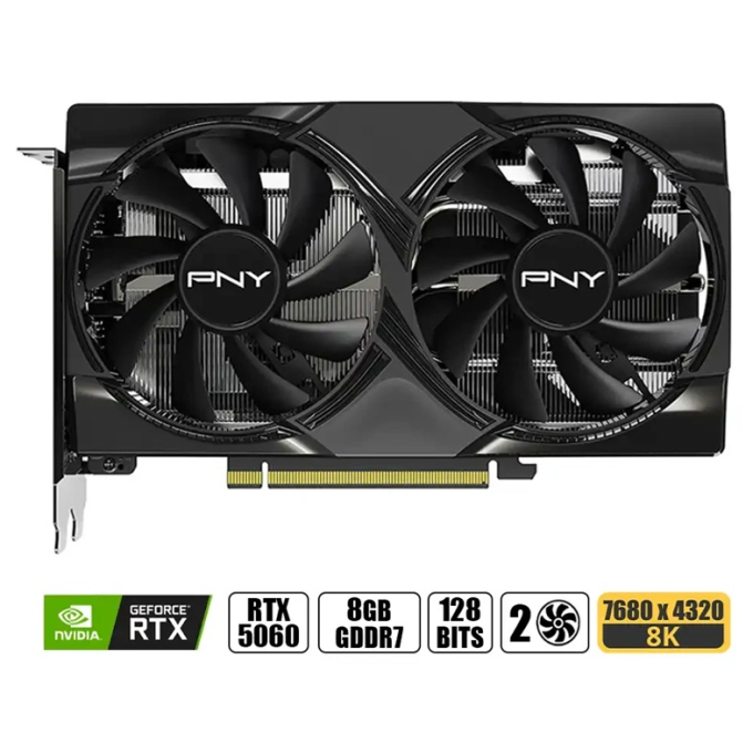 Tarjeta de Video PNY GeForce RTX5060 Dual Fan GPU, 8Gb GDDR7, PCIe Gen 5 / PNY