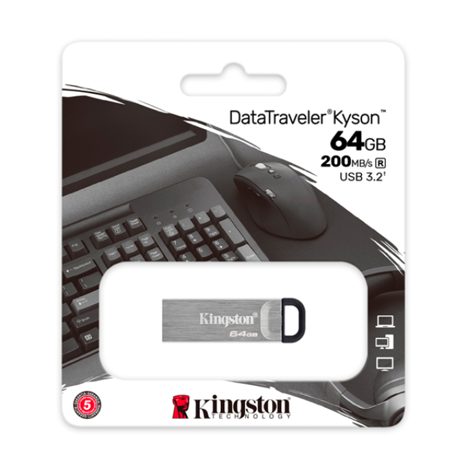 Memoria Flash USB Kingston DataTraveler Kyson, 64GB, USB 3.2 Gen 1, Plata / Kingston