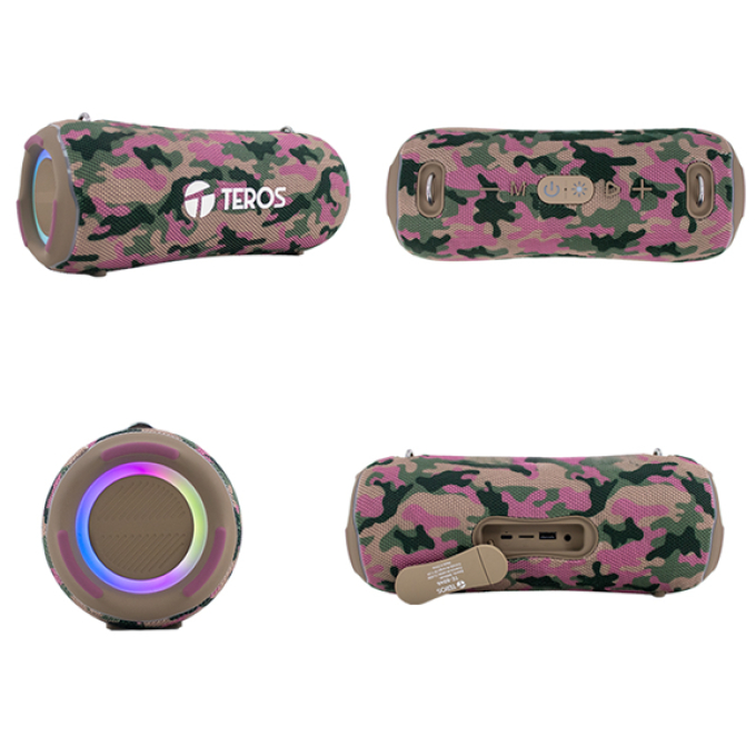 Parlante TEROS Ultra TE-6046M, BT 5.3, RGB, TWS, color marron militar camuflado / Teros