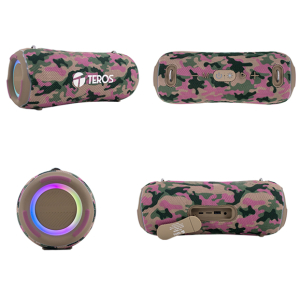 Parlante TEROS Ultra TE-6046M, BT 5.3, RGB, TWS, color marron militar camuflado / Teros