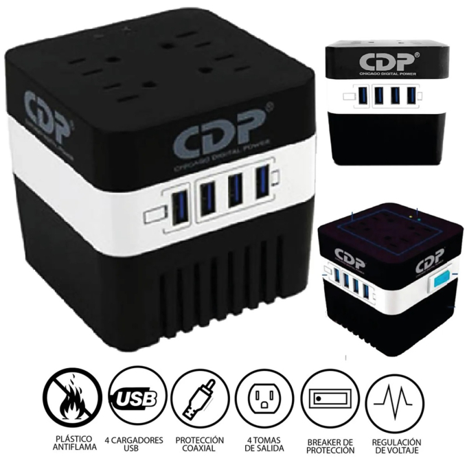 Estabilizador CDP RU-AVR604I 600VA / 300W 4 SALIDAS 4 PUERTOS USB / CDP
