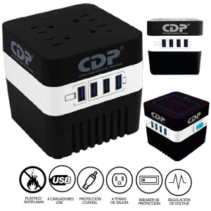 Estabilizador CDP RU-AVR604I 600VA / 300W 4 SALIDAS 4 PUERTOS USB / CDP