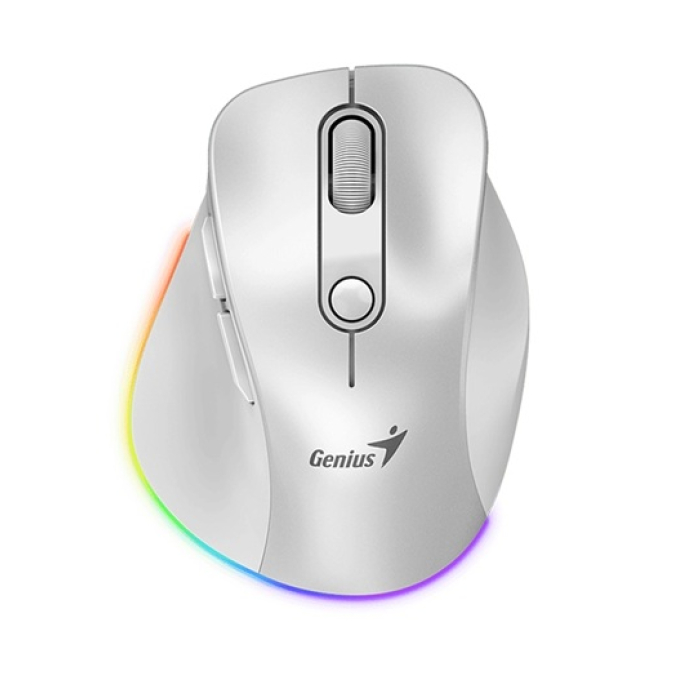 Mouse Genius Ergo 9000S PRO RECARGABLE DUAL WIRELESS Bluetooth 6-BOT SILENT RGB PEARL WHITE (31030039400) / Genius