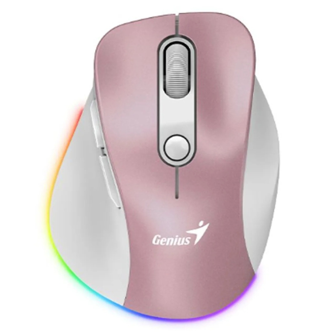 Mouse Genius Ergo 9000S PRO RECARGABLE DUAL WIRELESS Bluetooth 6-BOT SILENT RGB PINK (31030039403) / Genius
