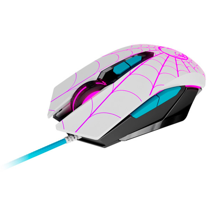 Mouse Xtech Gaming GHOST SPIDER USB 2400 DPI 7-BOT PROGRAMABLES CABLE TRENZADO LED WHITE / TURQUESE (XTM-M520SG) gamer / XTECH