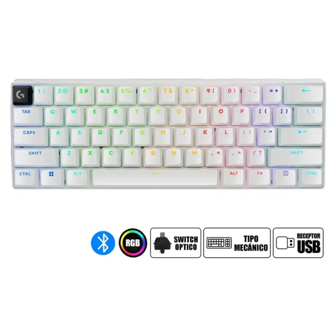 Teclado Logitech PRO X 60 LIGHTSPEED Bluetooth, OPTICO, 65 HRS, RGB WHITE (920-011921) gamer / LOGITECH