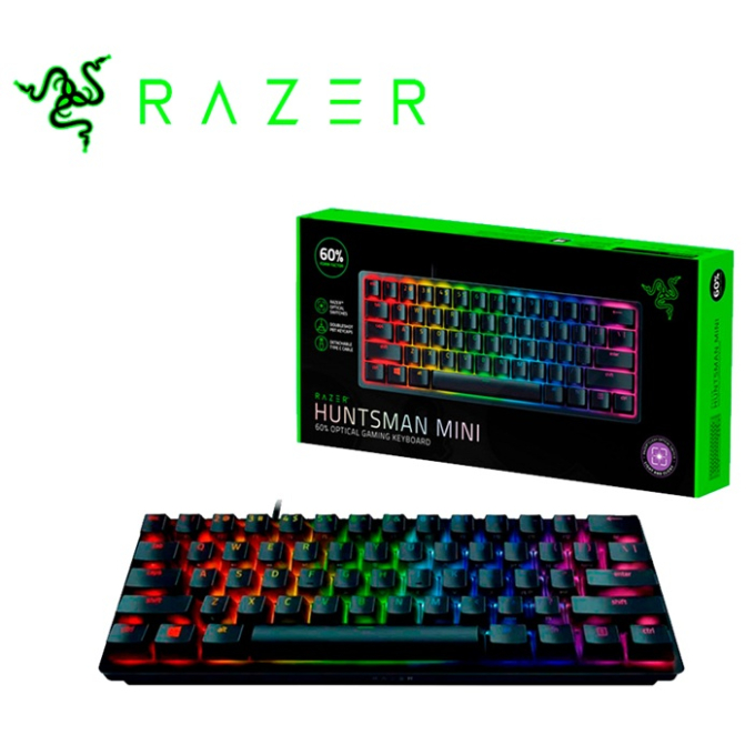 Teclado Razer HUNTSMAN MINI OPTO MECHANICAL USB-C SWITCH PURPLE 100M SP CHROMA BLACK (RZ03-03392900-R311) gamer / Razer