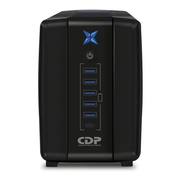UPS CDP R-UPR1008I 1000VA / 500W 8 SALIDAS / 5 PORT USB / 1 TIPO C / AUTONOMIA 40 MIN BLACK (R-UPR1008I) / CDP