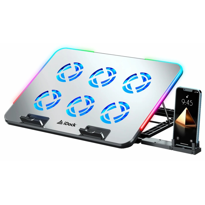 Cooler / Stand iDock para Laptop N8 Quantum - Aluminio. 7 niveles de elevacion, Laptop 14pulgadas a 17pulgadas, 2 puertos USB / iDock