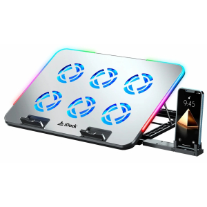 Cooler / Stand iDock para Laptop N8 Quantum - Aluminio. 7 niveles de elevacion, Laptop 14 a 17, 2 puertos USB