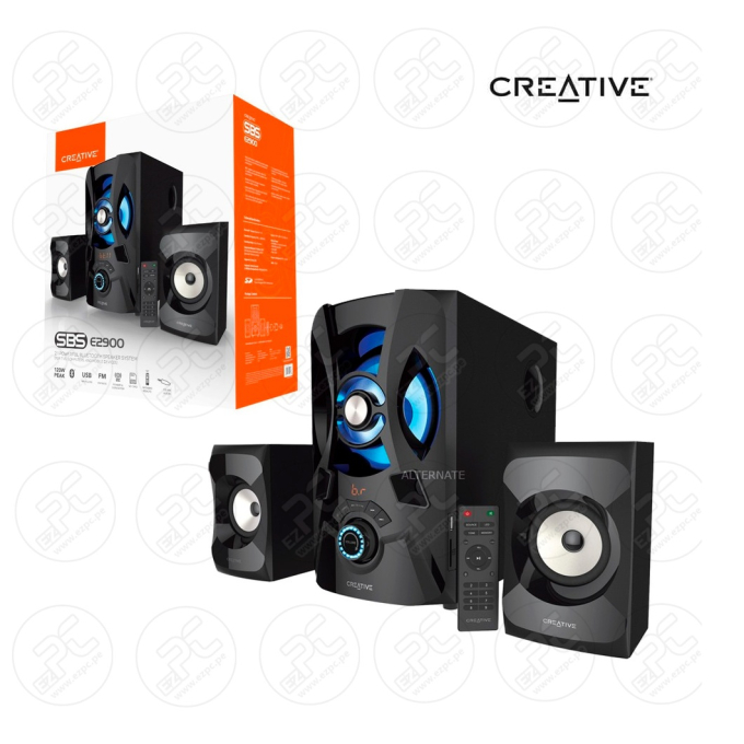PARLANTE CREATIVE E2900 2.1 60W/120W BT/ FM/ USB/ SD/ 3.5MM 220V LUZ LED BLACK (51MF0490AA001) 51MF0490AA001 / CREATIVE