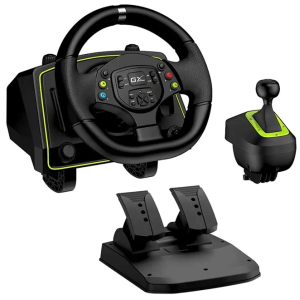 Timon con Pedal Genius Gx Speed Master X2 Dual Motor Vibration 1080° Rotacion, Pedales + Palanca (31620002400) PS4, PS3, PC USB BLACK / Genius