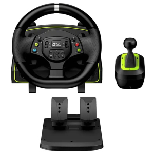 Timon con Pedal Genius Gx Speed Master X2 Dual Motor Vibration 1080° Rotacion, Pedales + Palanca (31620002400) PS4, PS3, PC USB BLACK