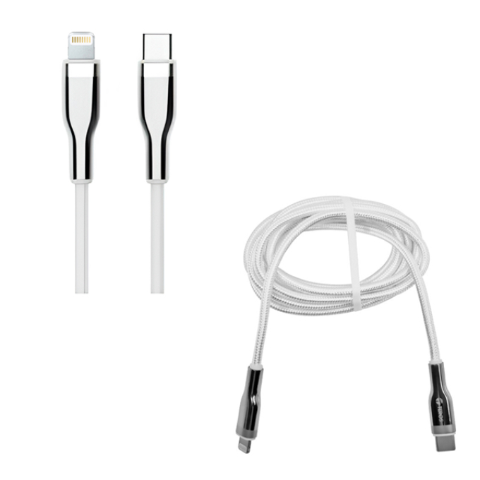Cable USB TEROS TE-70212W, Tipo C a Lightning, 3A, 20W Max, blanco y plateado / Teros