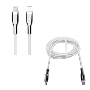 Cable USB TEROS TE-70212W, Tipo C a Lightning, 3A, 20W Max, blanco y plateado
