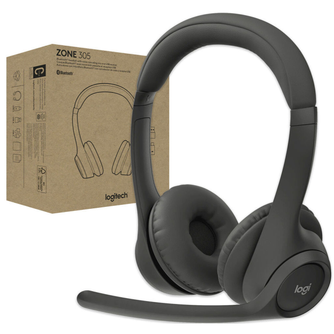 Audifono con Microfono Logitech Zone 305 Wireless Teams Negro Bluetooth y USB 2.4 GHz (981-001457) / Logitech