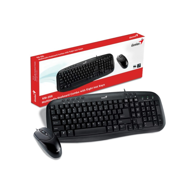 TECLADO GENIUS + MOUSE SMART KM-200 AI COPILOT USB MULTIMEDIA SP BLACK (31330003401) 31330003401 / GENIUS