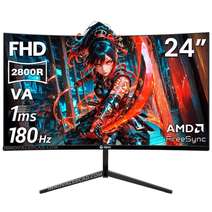 Monitor curvo gaming TEROS TE-2476G 23.8pulgadas FHD VA 180Hz 1ms HDMI DP AUDIO OUT negro, gamer / Teros