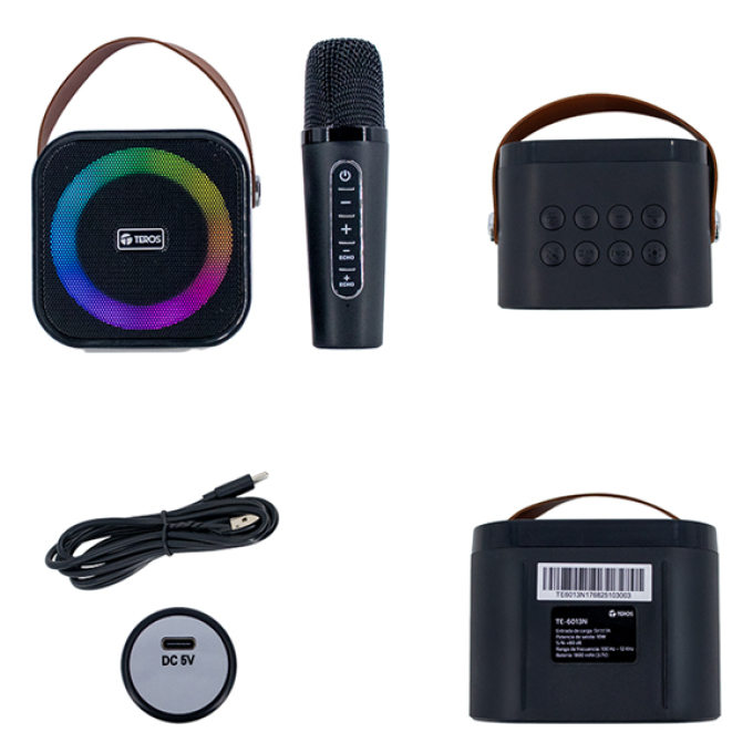 Parlante Karaoke Inalambrico TEROS TE-6013N, BT 5.4, 10W, USB, Iluminacion LED / Teros