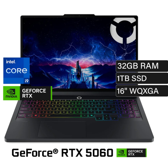Laptop Lenovo Legion Pro 5 16IRX10, Intel i9-14900HX 5.8Hgz, Memoria RAM 32Gb DDR5, Disco Solido 1Tb SSD, Video Nvidia 5060 8Gb, Pantalla 16pulgadas WQXGA IPS, Gamer / Lenovo