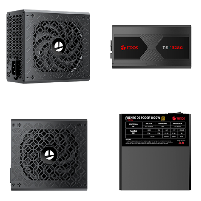Fuente de Alimentacion Gamer Teros TE-1328G, Formato ATX, 1000W 80 Plus Gold 155-240V / TEROS