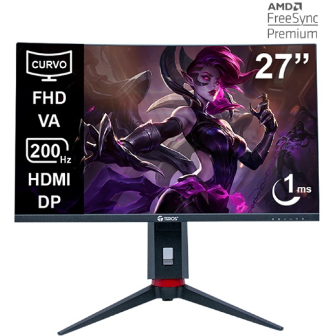 Monitor Curvo Gaming Teros TE-2788G, 27pulgadas FHD VA, 200Hz, 1ms, HDMI, DP, Audio Out, gamer / Teros