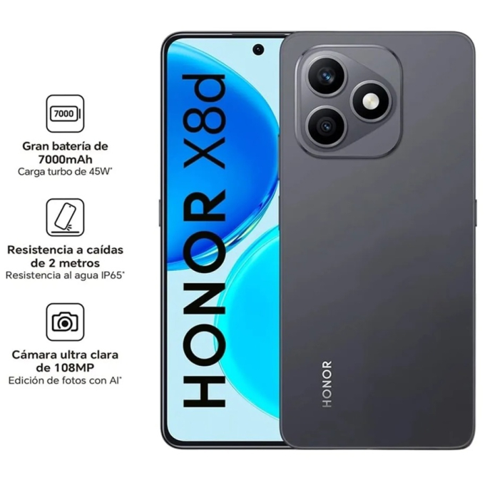 Telefono Celular SmartPhone HONOR X8D 8Gb Memoria + 256Gb Almacenamiento VELVET BLACK DS / HONOR