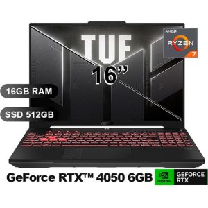 Laptop Asus TUF GAMING A16, AMD Ryzen7-7445HS, Memoria RAM 16Gb, Disco Solido 512Gb SSD, Video Nvidia RTX4050 6Gb, FA607NUG-RL117 gamer / Asus