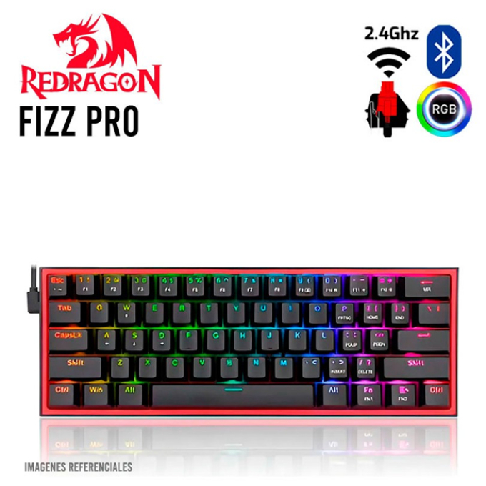 TECLADO GAMER REDRAGON FIZZ PRO BLACK ( K616-RGB BK-SP ) CABLE - USB 2.4G - BT | WIRELESS | SWITCH RED | LED-RGB / REDRAGON