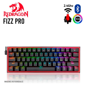 TECLADO GAMER REDRAGON FIZZ PRO BLACK ( K616-RGB BK-SP ) CABLE - USB 2.4G - BT | WIRELESS | SWITCH RED | LED-RGB