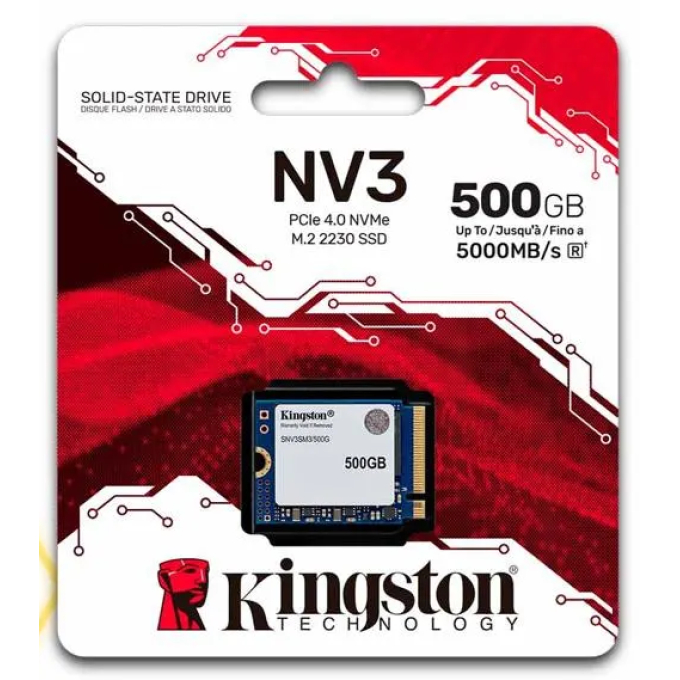 DISCO DURO SOLIDO Kingston - 500GB M.2 2230-NV3 M.2 2230 PCIe 4.0 NVMe SNV3SM3/500G / Kingston