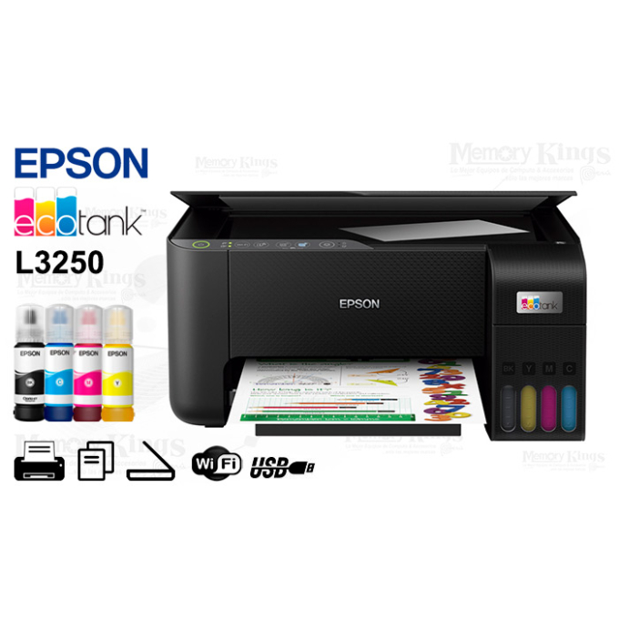 Impresora multifuncional Epson EcoTank L3250 - color chorro de tinta-ITS-A4/Legal (material)-hasta 7.7 ppm (copiando)-hasta 10 ppm (impresion)-100 hojas-USB 2.0, Wi-Fi(ax) / Epson
