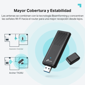 Adaptador USB TP-Link Archer TX20U, USB 3.0, Wi-Fi 5, Wi-Fi 6, Velocidad 1201 Mbps a 5 GHz + 574 Mbps a 2.4 GHz / TP-Link