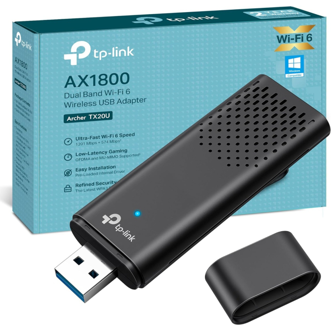 Adaptador USB TP-Link Archer TX20U, USB 3.0, Wi-Fi 5, Wi-Fi 6, Velocidad 1201 Mbps a 5 GHz + 574 Mbps a 2.4 GHz / TP-Link