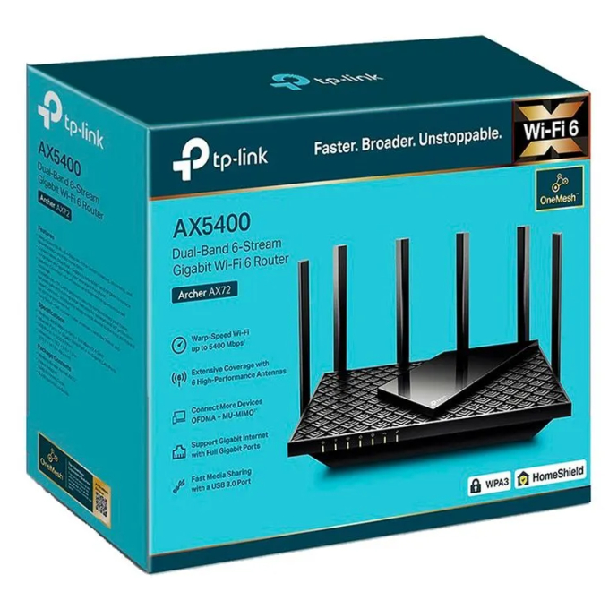 TP-LINK Archer AX72 V1 - Enrutador inalámbrico conmutador de 4 puertos - 1GbE Wi-Fi 6-Doble banda ArcherAX72 / TP-Link