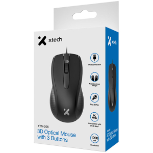 Mouse usb Xtech - XTM-206 -Wired-Black-Ambidiestro 3Button 1200 dpi