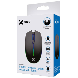 Mouse usb Xtech - XTM-318 -2.4 GHz-Wireless-Black-4 buttons with Light 3200 dpi XTM-318