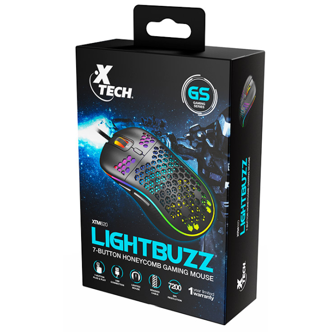 Xtech - XTM-620 - Mouse USB-Wired-Black-Gaming 7 button Honeycomb XTM-620 / Xtech
