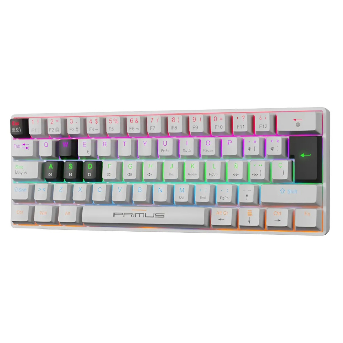 Teclado Primus BALLISTA61T Gaming, Spanish-USB 2.0-Ergonomic Design-Black/white, PKS-060W-S / Primus Gaming