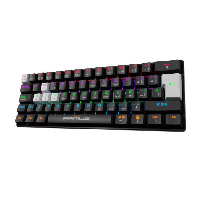 Teclado Primus BALLISTA61T Gaming, Keyboard Wired Spanish-USB 2.0, Ergonomic Design-Black & white, PKS-060G-S / Primus Gaming