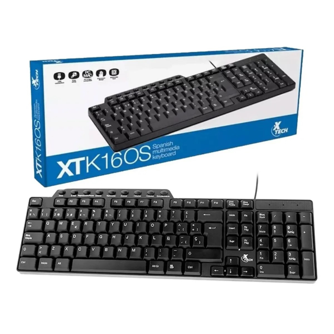 Teclado Xtech , Keyboard - Wired Spanish-USB-Black, XTK-160S / Xtech
