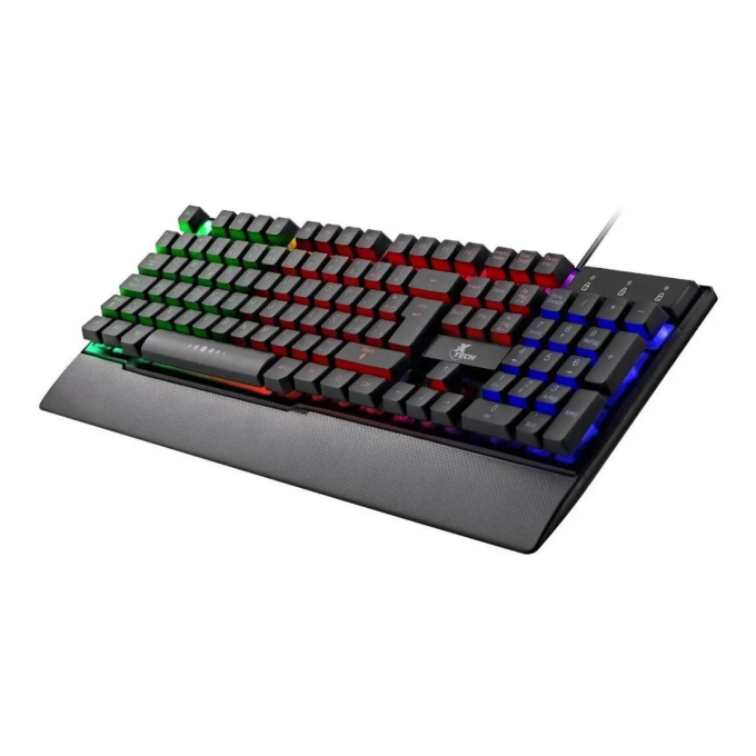 Teclado Gaming Xtechm, Español - Iluminacion LED Multi-color con efectos de luz Conexion USB inmediata, Descansa palmas integrado con acabado texturizado, XTK-510S / Xtech