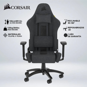 Silla Gamer Corsair TC100 - Espuma de memoria, Acero, Nilon - Negro, soporta 120kg / Corsair