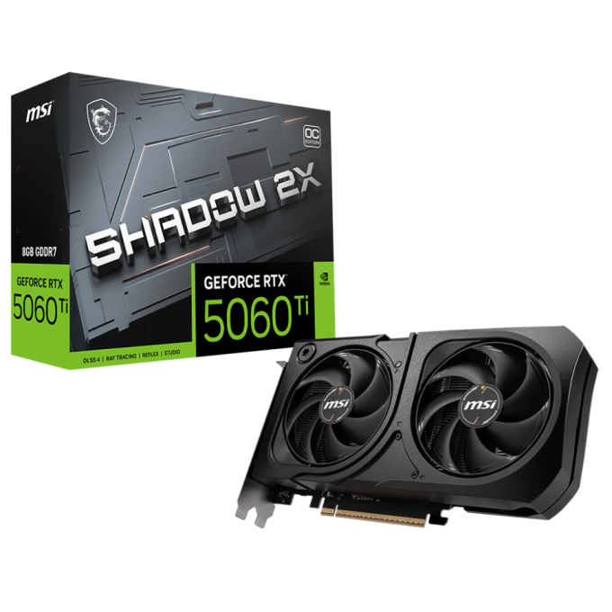 Tarjeta de video MSI GeForce RTX™ 5060 Ti 8G SHADOW 2X OC PLUS, 8 GB GDDR7, PCIe Gen / MSI
