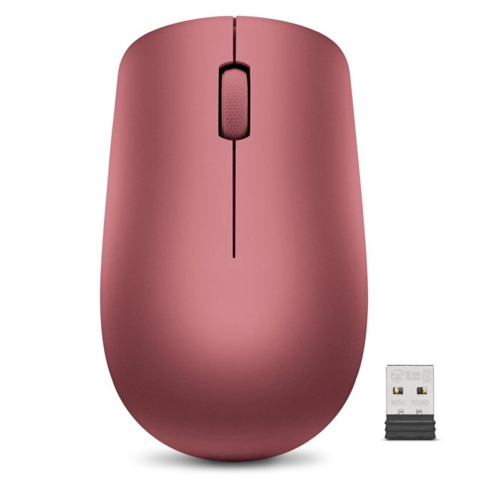 Mouse Lenovo 530 Travel - Radiofrecuencia - USB 2.0 Tipe A - Óptico - 3 Botón(es) - Rojo Cereza - Cable/Inalámbrico - 2.40GHz - 1200 dpi - Rueda de desplazamiento - Simétrico - 1 x AA Battery Supported / 