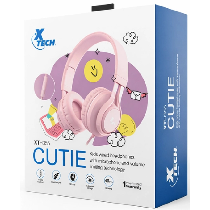 Auriculares con microfono Xtech XTH-355 - Para Tablet / Para Portable electronics / Para Cellular phone Wired-Cutie for Kids Pink XTH-355 / Xtech