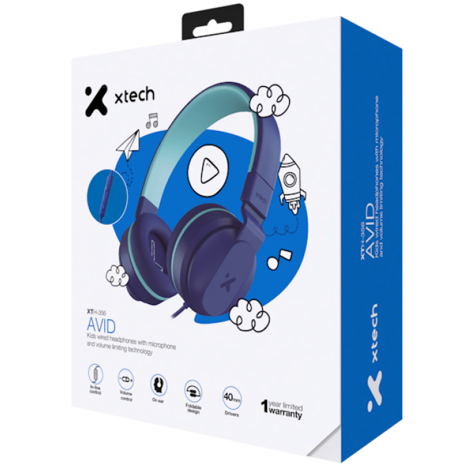Auriculares con microfono Xtech XTH-356 - Para Tablet / Para Portable electronics / Para Cellular phone Wired-Avid for Kids Blue XTH-356 / Xtech